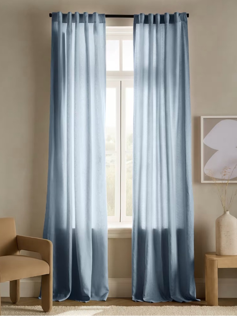 Quince European linen chambray Blue Drapes/2 panels in size 48x84